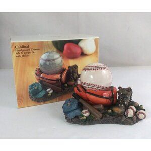 New Cardinal Baseball Nostalgia Hand Painted Salt & Pepper Shakers & Holder